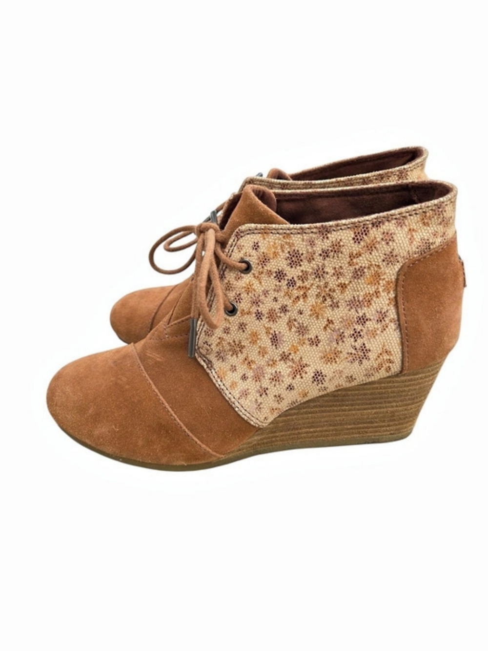 TOMS Desert Wedge Bootie Floral Wedges Brown & Cream